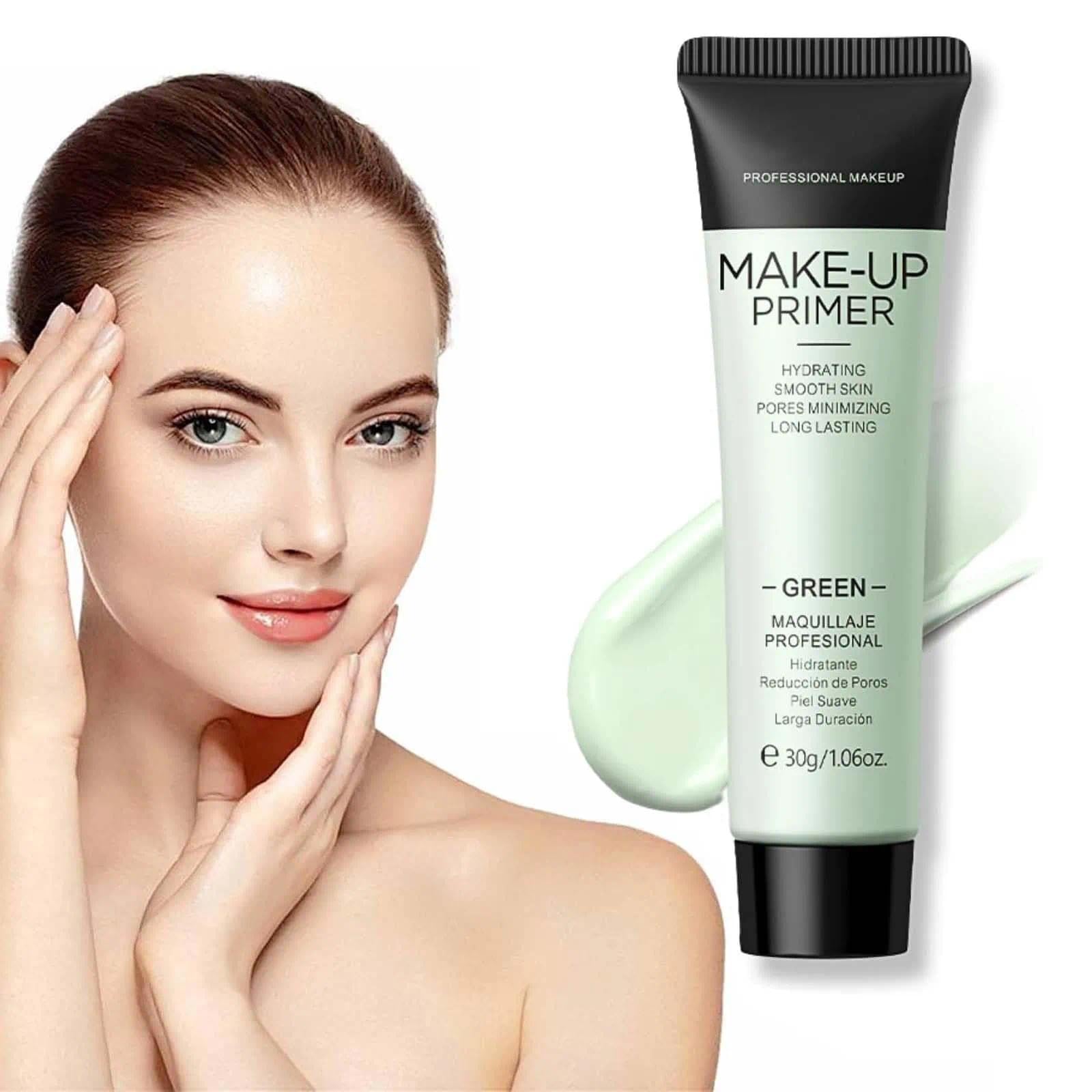 Green Colour Corrector Primer Makeup, Anti-Redness Face, Grips Makeup to Last, for Red & Blemished Skin, Pore Minimizer, Hydrating Make up, Balance Skin Tone