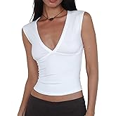 Women Deep V Neck Tops Sexy Sleeveless Crop Top Stretchy Trendy Going Out Tank Top Cute Summer Clothes