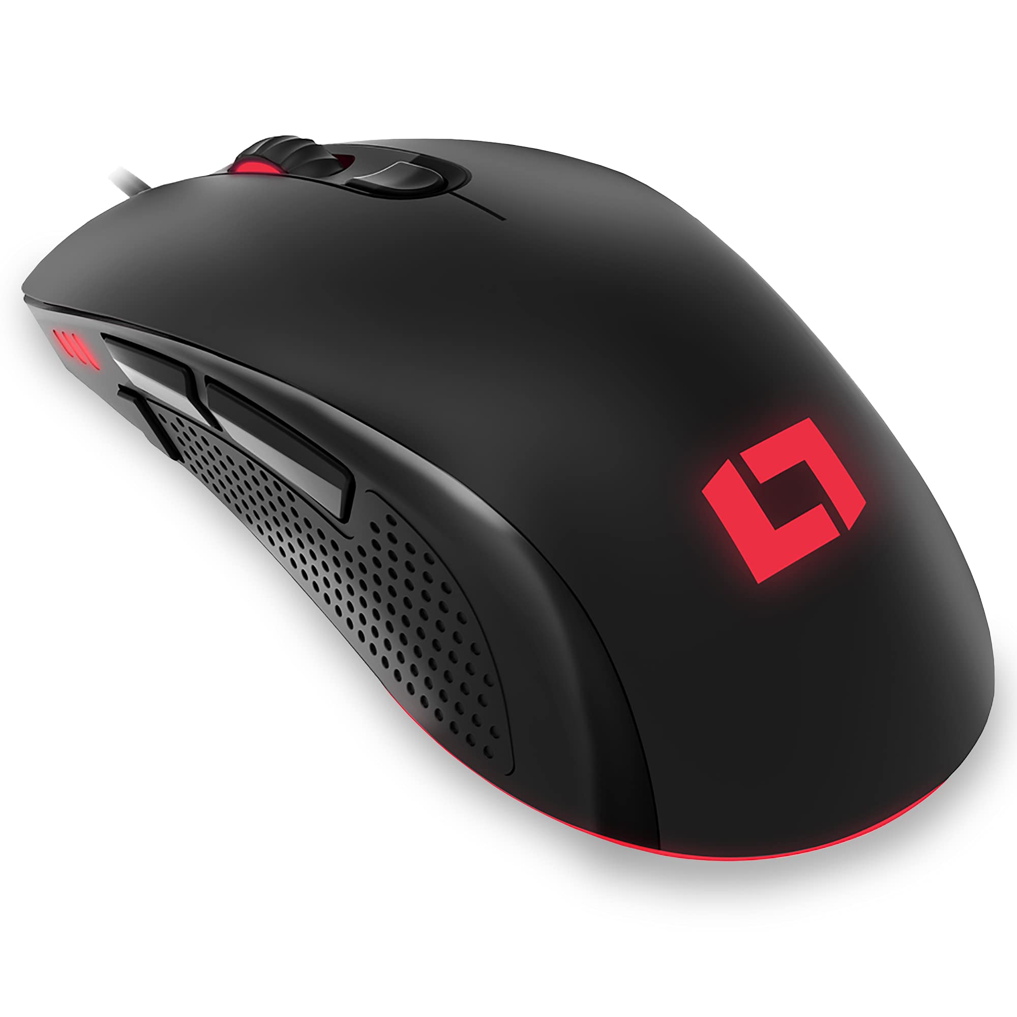 Lioncast LM60 Pro Gaming Mouse - Up to 16,000 DPI, 1ms Response Time, 7 Programmable Buttons - PMW 3389 Optical Sensor RGB Lighting, Angled Ergonomic Design, Anti-Sweat Coating