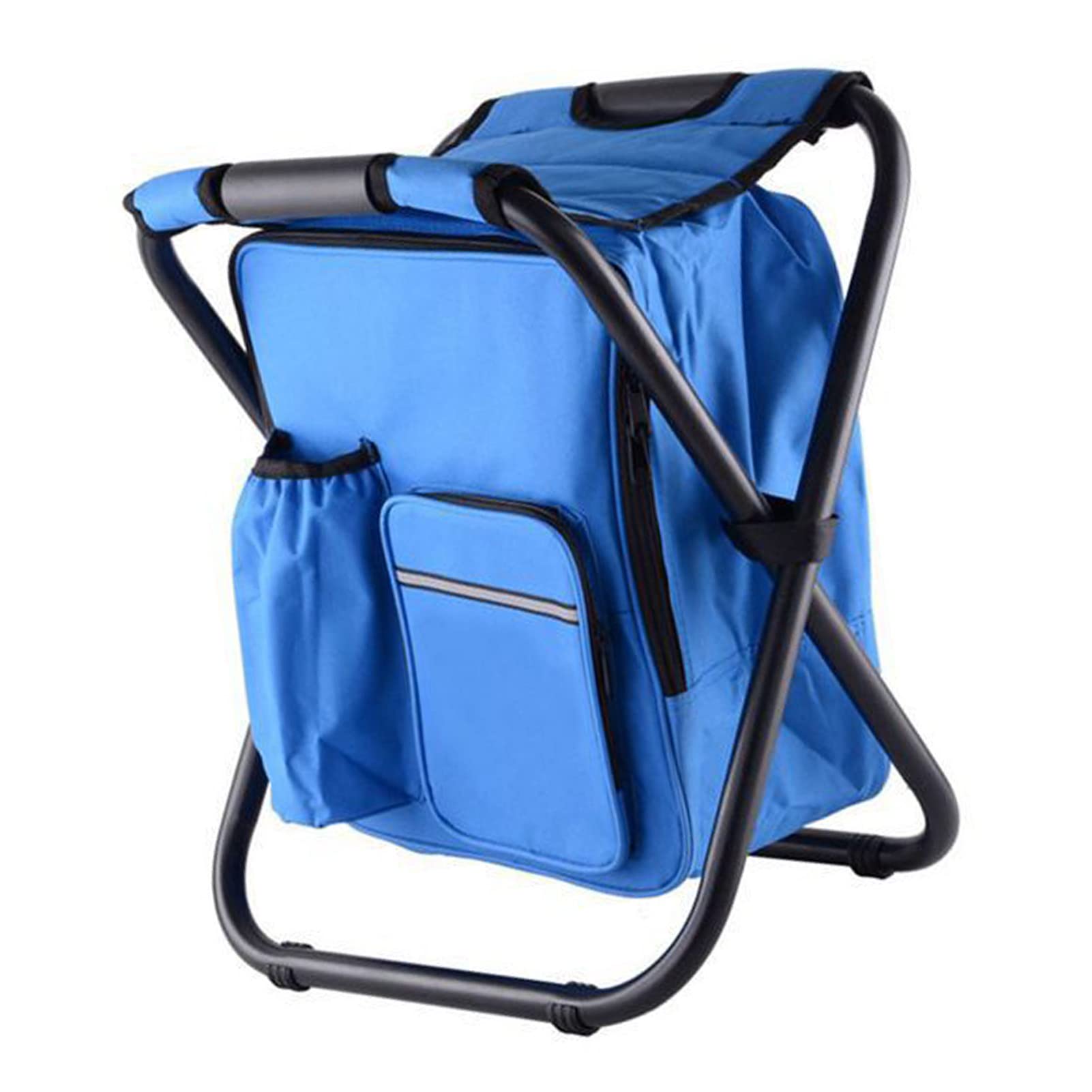 Rengu Backpack Cooler Chair Large Capacity Fishing Backpack Stool Lightweight Folding Beach Picnic Hiking Chair (Blue)