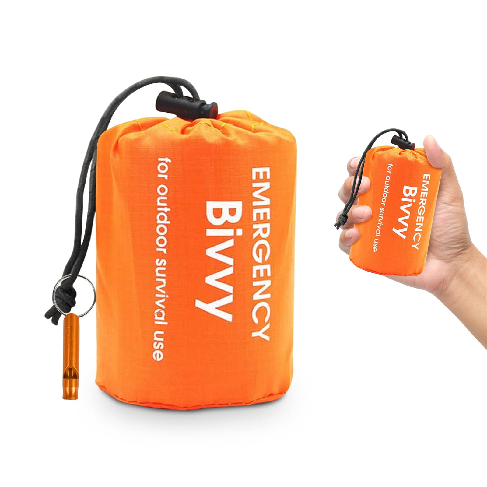 Portable Emergency Sleeping Bag: Reusable Survival Bivvy Sack, Lightweight Waterproof Emergency Rescue Blanket with Compass & Whistle Heat-Repellent, Cold Protection for Camping, Hiking - 1 pack