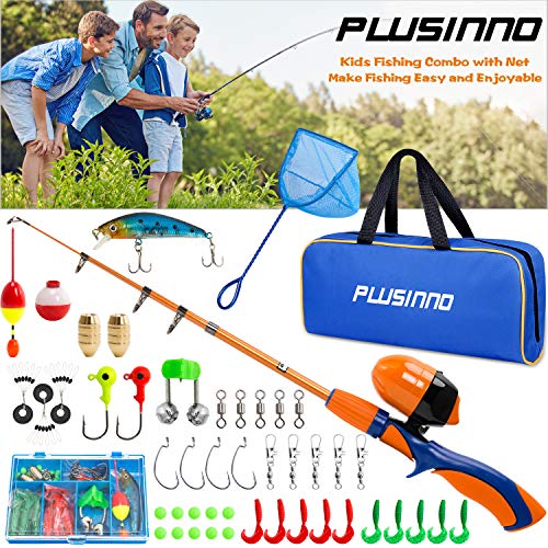 PLUSINNO Kids Fishing Pole,Portable Telescopic Fishing Rod and Reel