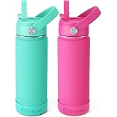 Fimibuke Kids Insulated Water Bottle, 18oz BPA FREE Kids Cups with Straw Double Wall Vacuum Tumbler 18/8 Stainless Steel Leak Proof Toddler Water Bottle for School Boys Girls (2 Pack, Hawaii)