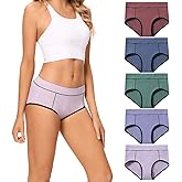 POKARLA Women's Cotton Stretch Underwear Ladies Mid-high Waisted Briefs Panties 5-Pack