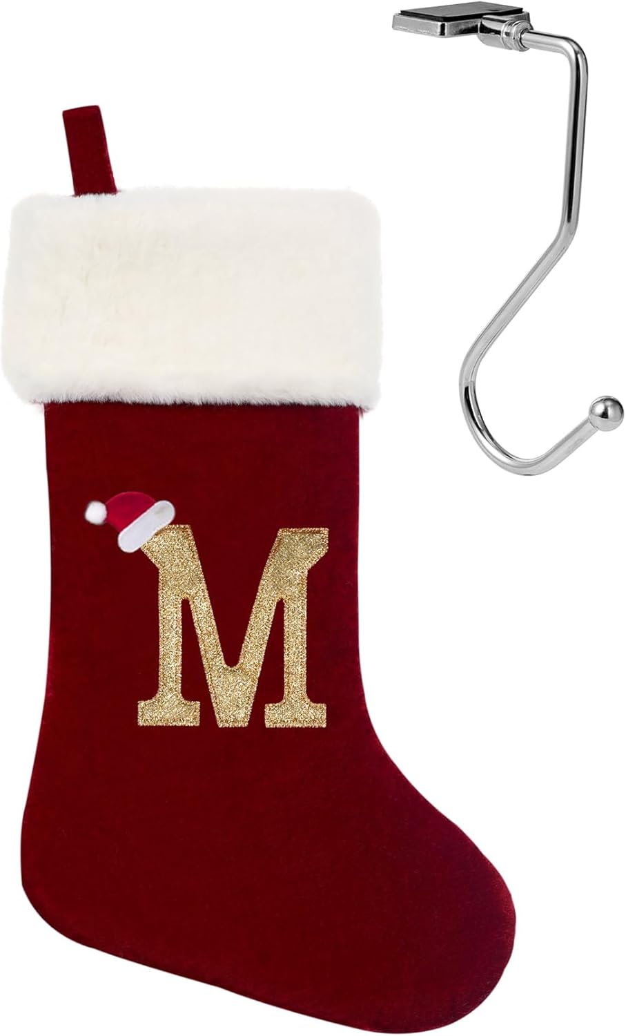 Stockings & Holders - infleesh 20 Inches Wine Red Monogrammed Christmas Stockings Holder with Letters,Super Soft Christmas Stockings Large Monogram Stockings Red Letter Stockings for Christmas Holiday Xmas Gift