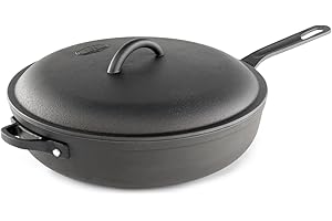 GSI Outdoors Guidecast 12” DEEP Frypan I Dual Handle & Self-Basting Dome Lid | Cast Iron, Lightweight, Gourmet Frying Pan, Ca
