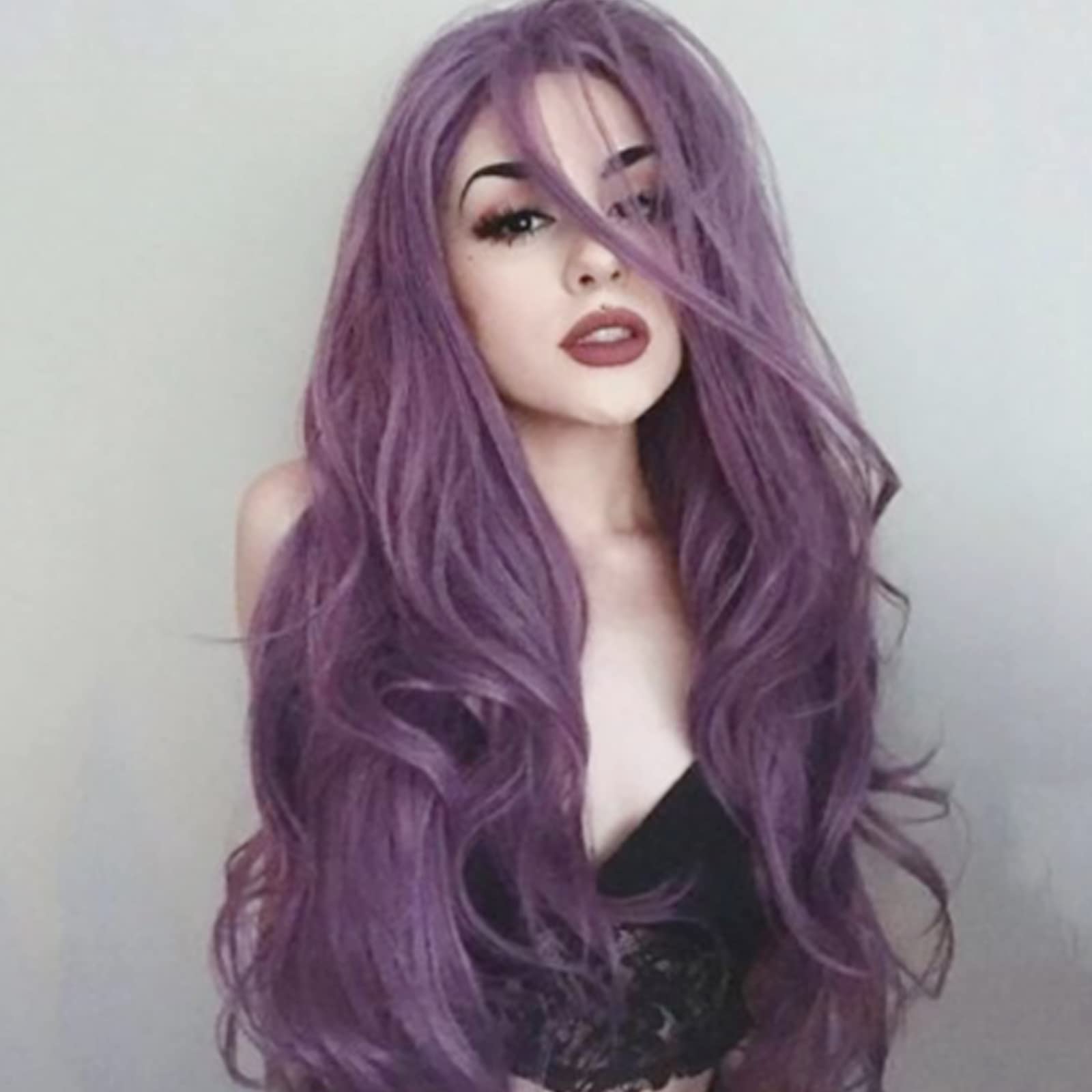 Purple Wig Long Curly Wavy Lace Front Wig High Density Synthetic Heat Resistant Fiber Hair Wigs for Women Soft Free Part Natural Hairline 22 Inches Daily Cosplay Queen Ladies Purple Synthetic Wig — image 1