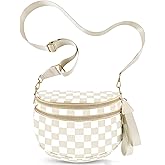 NEWROGENG Checkered Crossbody Bags for Women, Large Nylon Bum Bags Plus Size Fanny Pack Sling Bag Belt Bag for Women Travel, Beige Checkered
