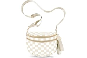 NEWROGENG Checkered Crossbody Bags for Women, Large Nylon Bum Bags Plus Size Fanny Pack Sling Bag Belt Bag for Women Travel, Beige Checkered