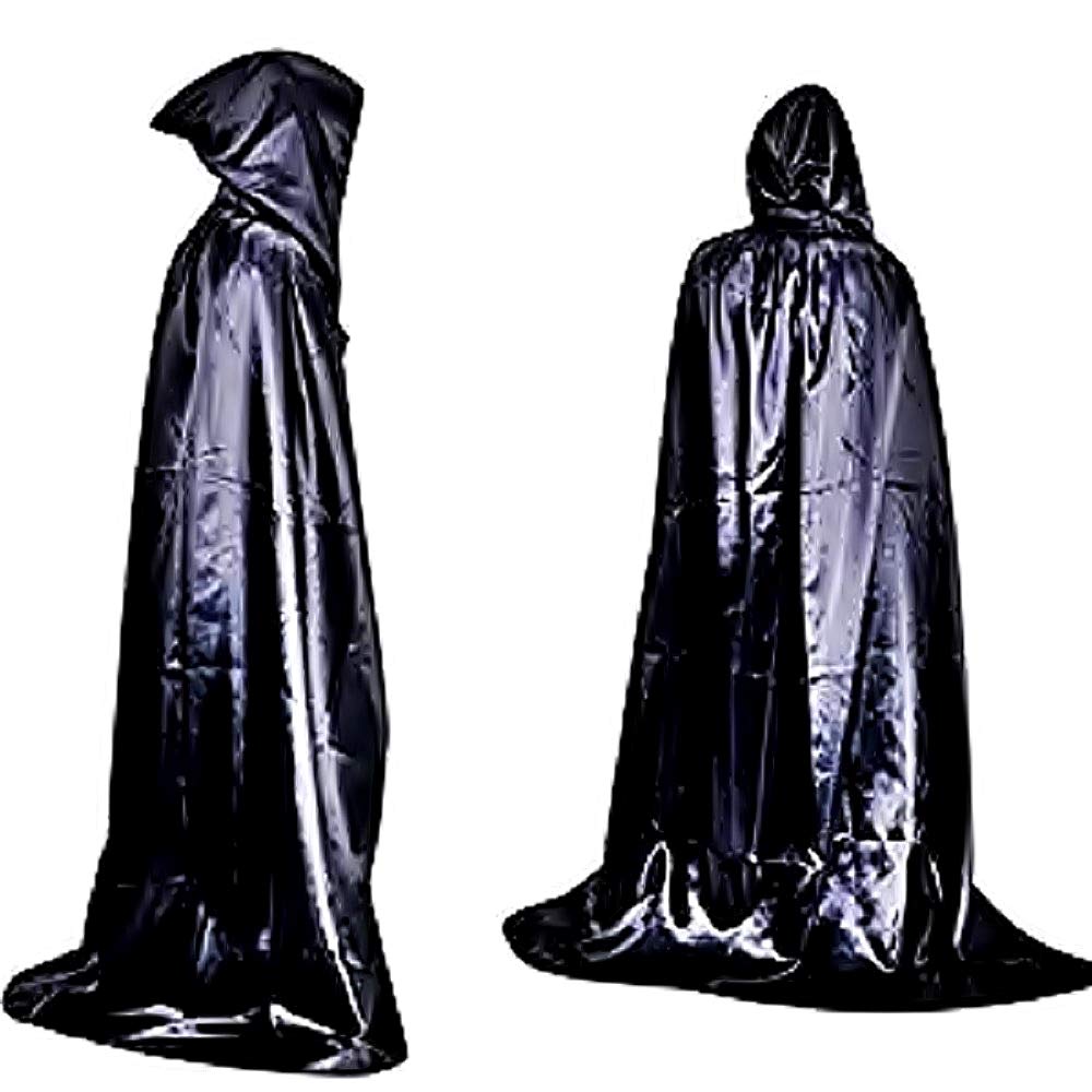 KIRALOVE Costume Cape - Vampire - Dracula - Halloween - Carnival - Twilight - Glossy Black - Translucent - Hood - Adult - Man - One Size - Original Gift Idea Twilight