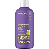 ATTITUDE Shampoo and Body Wash for Kids, EWG Verified Hair and Body Cleanser, Dermatologically Tested Soap, Plant and Mineral Based Bath Products, Vegan, Vanilla & Pear, 16 Fl Oz