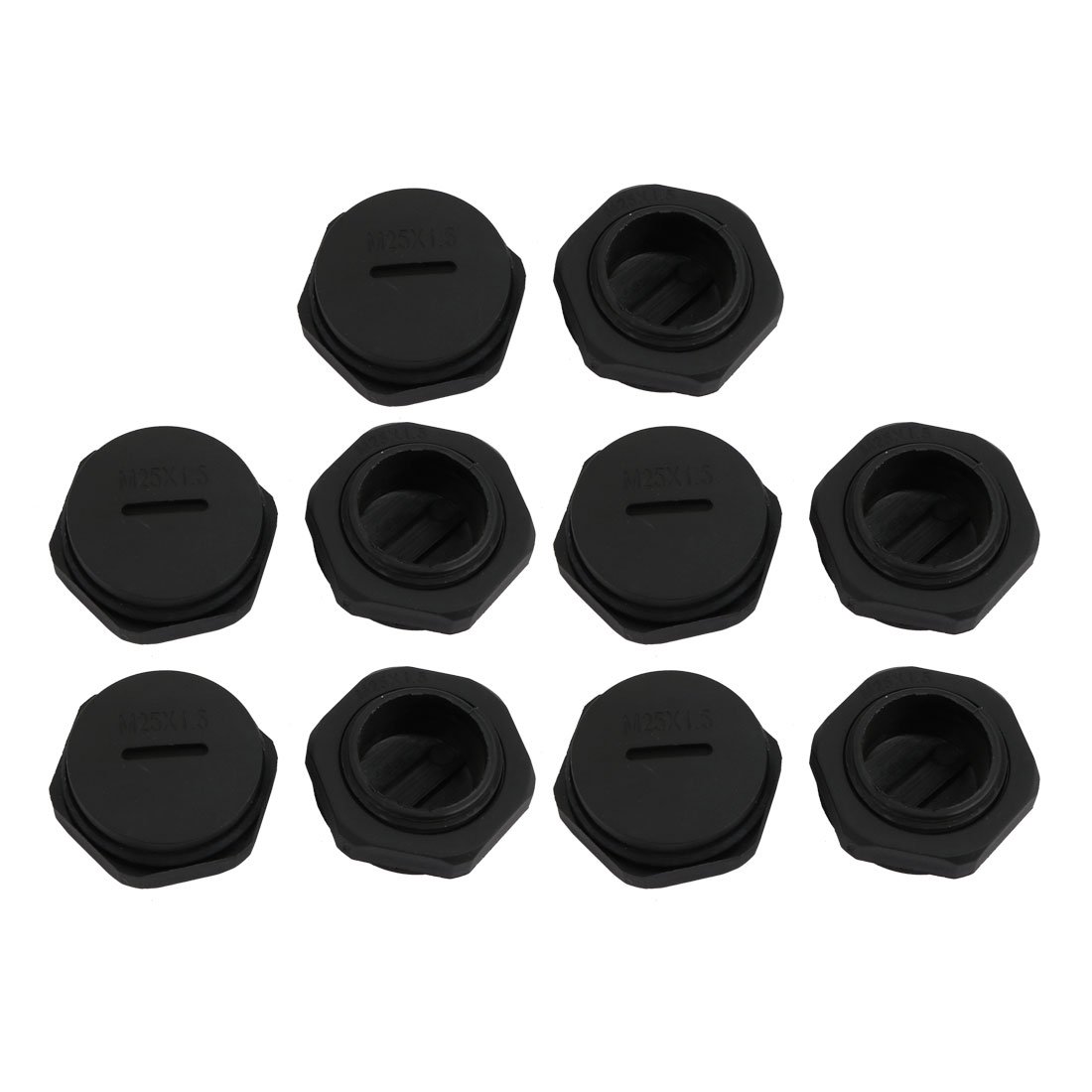 sourcingmap 10pcs M25 x 1.5mm Nylon Male Threaded Cable Gland Cap Round Screw-in Cover Black