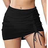 YELAIVP Women's Mesh Sheer Bikini Bottoms High Waisted Drawstring Ruched Short Swim Skirt Bathing Suit Bottoms