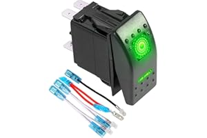 FXC 3 Position SPDT Rocker Switch 7Pin Laser On/Off/On Green LED Light 20A/12V 10A/24V 3 Way Toggle Switch with Jumper Wires Set for Auto Boat Marine Truck Jeep Off-Road Bus