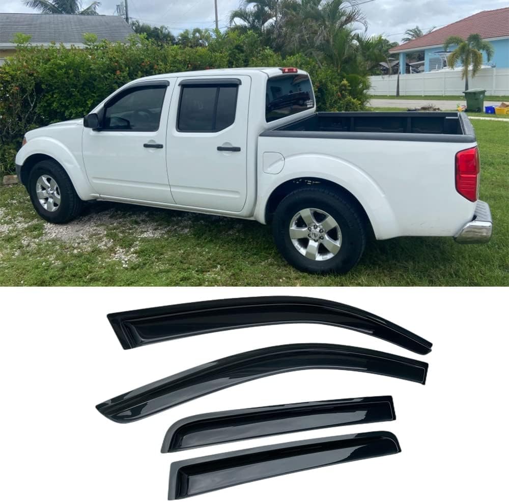 Photo 1 of Wensdy 4pcs Window Visor Tape-on Side Wind Window Deflectors for Trucks 2005-2020 Nissan Frontier Super/Crew Cab, Rain Guards Vent Deflector 94407