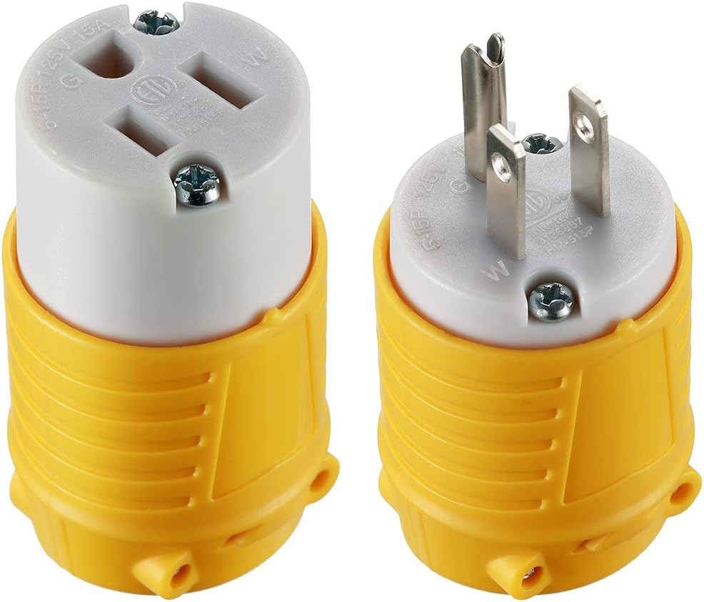 Miady Extension Cord Ends Male and Female, 15 Amp 125 Volt Heavy Duty Replacement Plug & Connector Set, Straight Blade Plug Grounding Type/ETL listed (5 SET) - - 