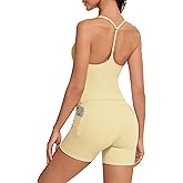 OMKAGI 2 Piece Workout Sets for Women Cute Y Back Tank Tops Booty Shorts Outfits with Pockets