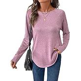 Women's Long Sleeve for Women T Shirts Casual Crew Neck Knit Solid Color Tops Loose Fit Tees Basic Fall Fashion Purple