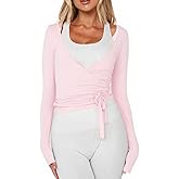 Women Wrap Tie Top Y2k Long SLeeve Ballet Workout Yoga Shirt Coquette Blouses