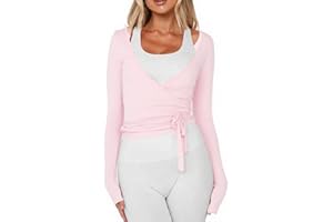 NVRENJIA Women Wrap Tie Top Y2k Long SLeeve Ballet Workout Yoga Shirt Coquette Blouses