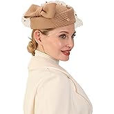 ORIDOOR Women's British Style Pillbox Church Derby Wedding Winter Vintage Fascinator Beret 100% Wool Felt Veil Hat