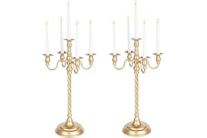 Inweder Tall Floor Candelabra Vintage: Gold 5 Arm Candelabras 22.4" Metal Spiral Opera Candelabra Candle Holder Antique Centerpieces Stand for Christmas Wedding Dinner Party Aisle Reception Set of 2