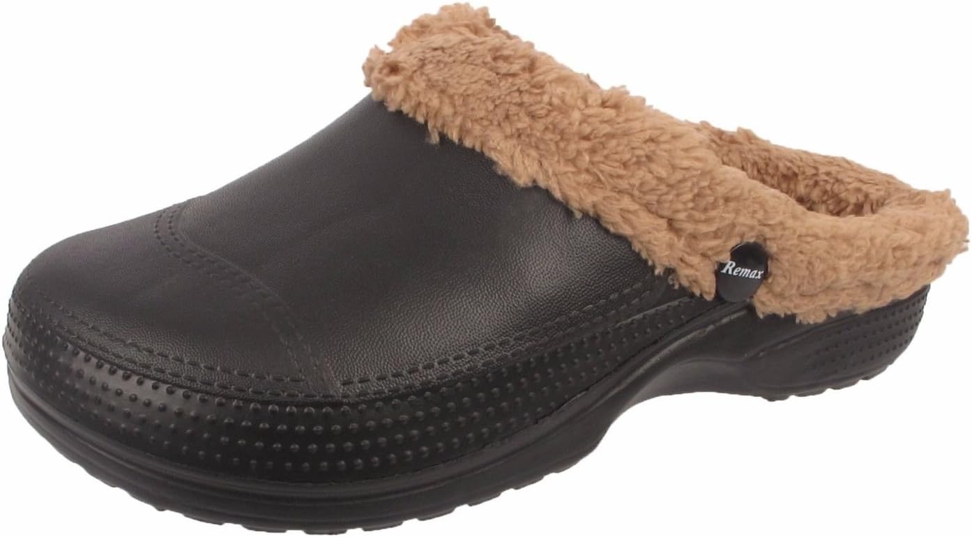 Stylozuk Womens Ladies Winter Warm Fur Lined Clogs Casual Garden Kitchen Work Mules Shoes (UK 5 / EU 38 / US 7, Black)
