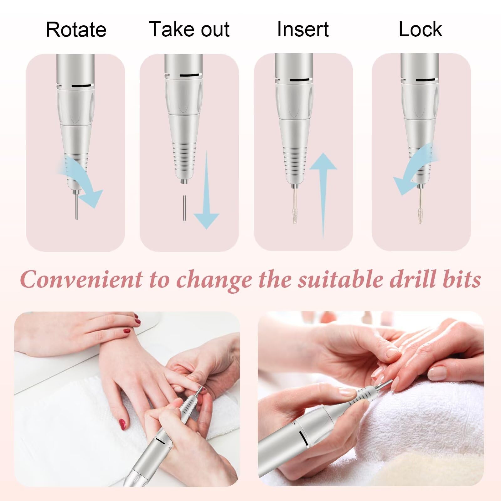 Electric Nail Drill, DELIFO Portable Nail Drill Professional PedicureRechargeable 35000 RPM Nail File Machine Acrylic Nails Polishing Tools with Bits LED Display for Home Salon Manicure - Image 7