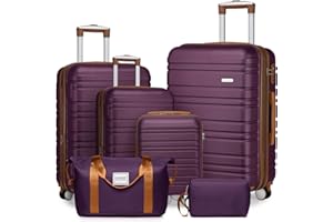LARVENDER Luggage Sets 6 Piece, Expandable Hardside Carry on Suitcase Set with Spinner Wheels, Lightweight Rolling Luggage for Men and Women with TSA Lock, Purple