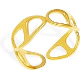 Frigotine Chunky Gold Open Rings for Women, Trendy Minimalist Simple Adjustable Twisted Geometric Hollow Flower Circle Thumb Stackable Ring Prom Holiday Jewelry Gift