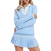 Airfree Women Two Piece Tennis Skirt Set Golf Outfits Half Zip Oversize Pullover Sweatshirt 2 Piece Skirt Sets with Pockets