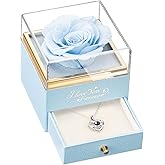 ASELFAD Preserved Flowers Real Light Blue Rose with I Love You Necklace - Eternal Rose Gifts for Her at Valentine's Day, Mother's Day, Christmas, Anniversary or Birthday