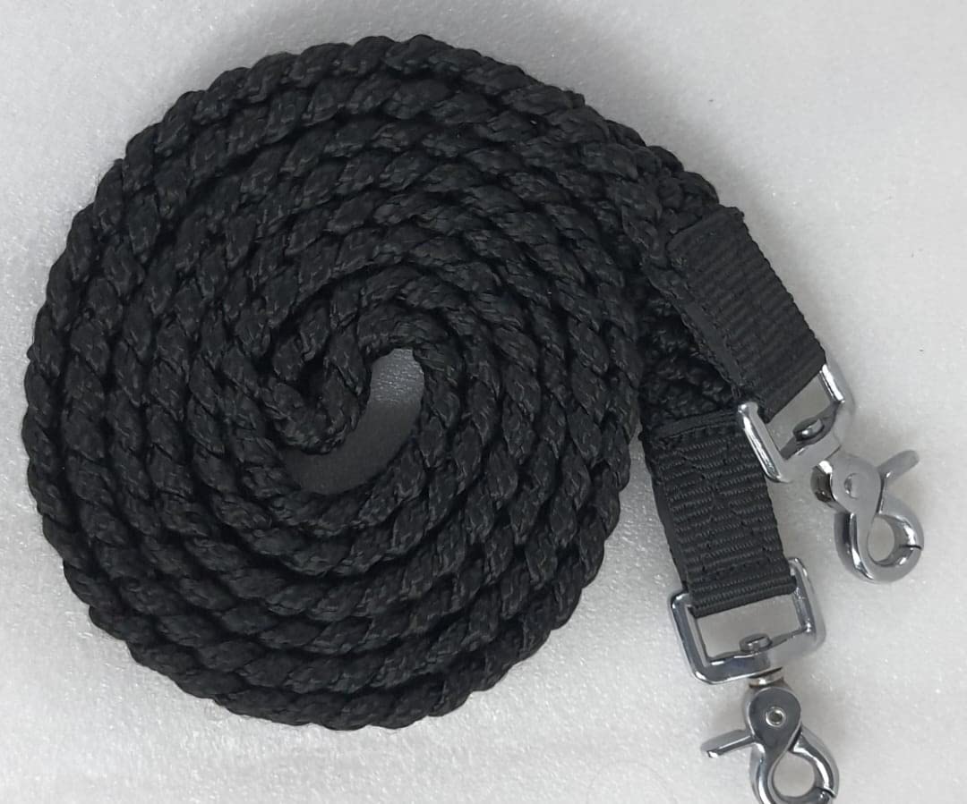 SHOWMEN CRAFT Braided Cotton Rein for Horse Headstall with Snaps Soft and Durable Reins (Black 8')