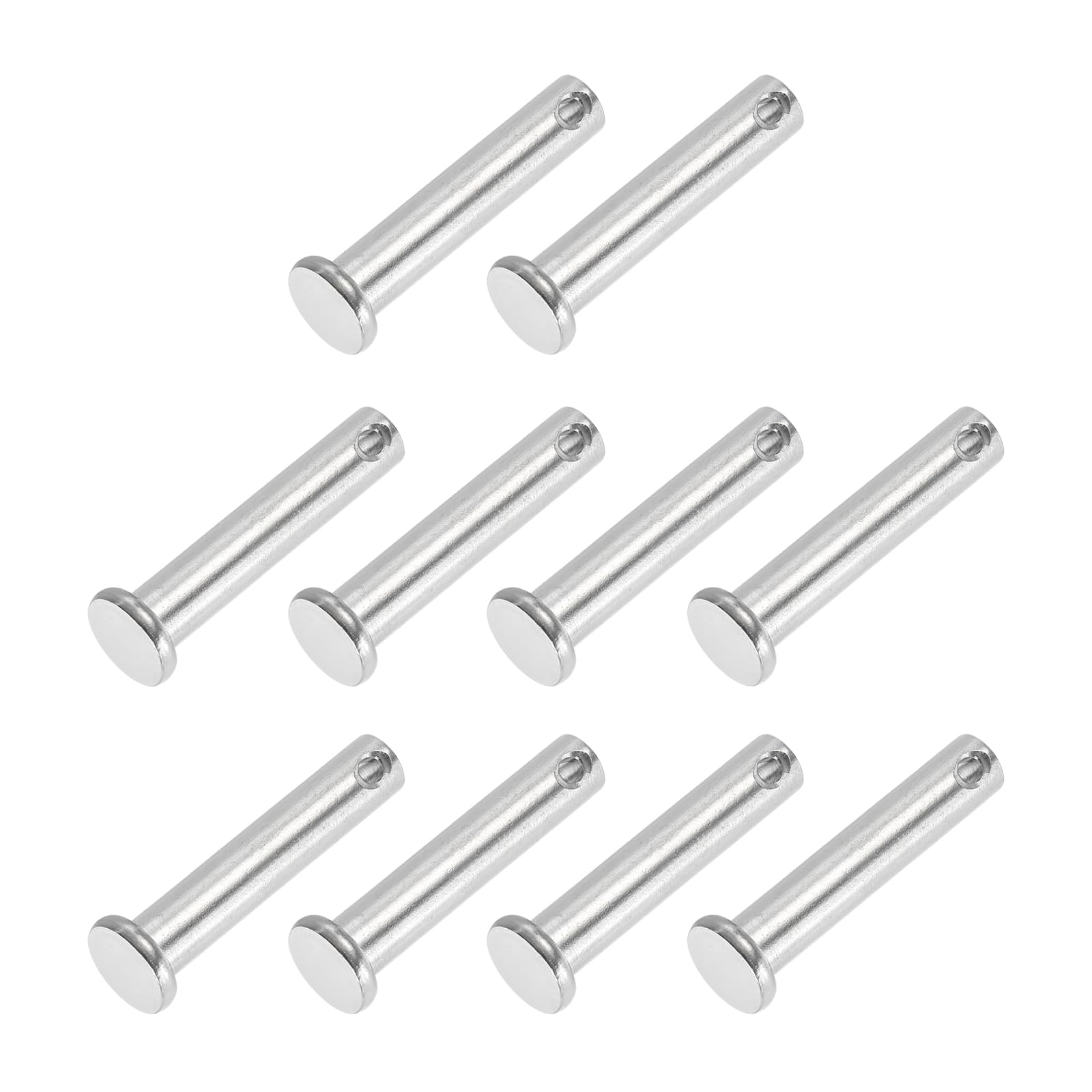 PATIKIL 8 x 40 Mm Single Hole Clevis Pins, 10 Pcs 304 Stainless Steel Flat Head Pin for Hitch Pin Lock Link Hinge Systems, Silver
