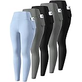 Celfaeree 5 Packs Girls Athletic Leggings Kids Yoga Pants with Pockets High Waist Leggings Yoga Dance Workout Running