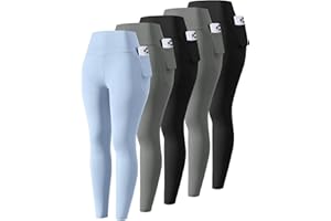 Celfaeree 5 Packs Girls Athletic Leggings Kids Yoga Pants with Pockets High Waist Leggings Yoga Dance Workout Running