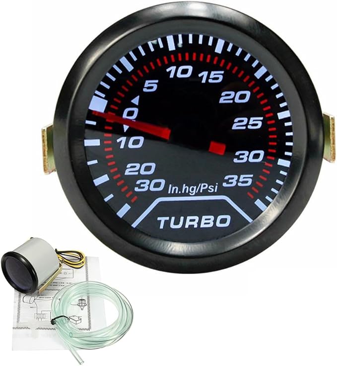 Universal Car Turbo Boost Pressure Gauge 035 Psi Meter Smoked Dials 2