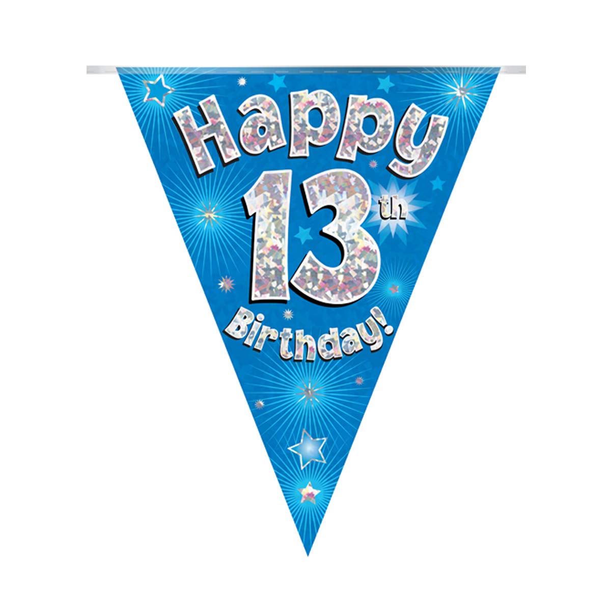 Party Bunting Happy 13th Birthday Blue Holographic 11 flags 3.9m