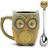 SQOWL 3D Coffee Mug Funny Cute Owl Ceramic Cup Coffee Mug with spoon Tea Mugs Set for Women and girls 12 oz Cyan