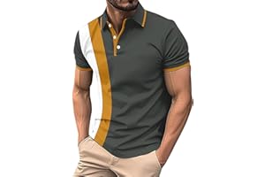 DOPOCQ Polo Shirts for Men Casual Business Fashion Color Block Polo Shirts Plus Size Lapel Golf Basic Henley Shirts