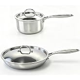 Stainless Steel Pots and Pans Set,10" Tri-Ply Frying Pan with Lid(25% Thicker&ndash;Warp Resistant)1.5QT Saucepan,Even Heat PFOA-Free &amp; PTFE-Free,Oven &amp; Dishwasher Safe,Induction Compatible