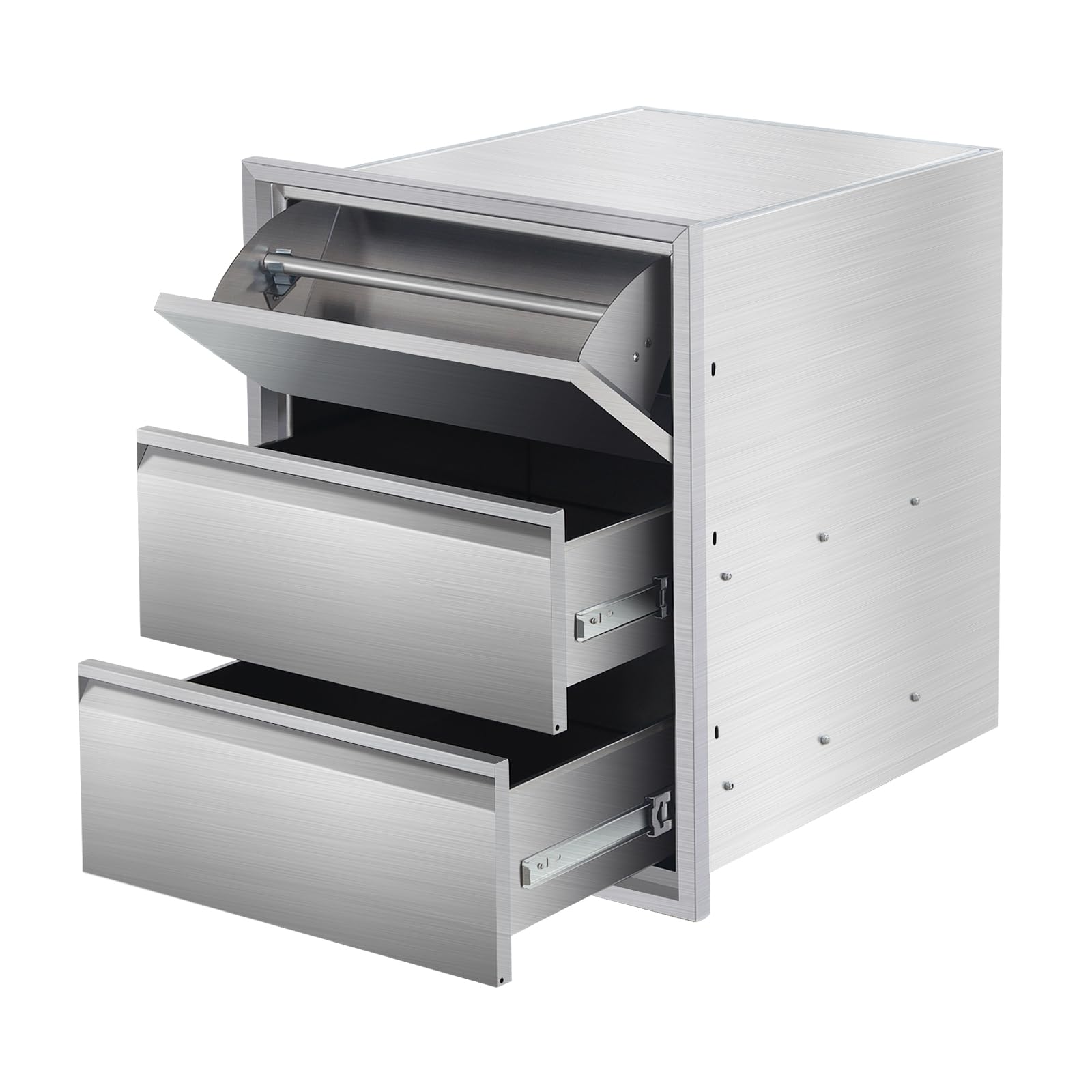 Photo 1 of Outdoor Kitchen Access Drawers with Paper Towel Holder,18" W x 23" H x 23" D Stainless Steel Flush Mount BBQ Drawers with Grooved Handle,for Outdoor Kitchen Island or Patio Grill Station,3-Layer
