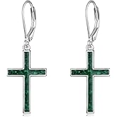 YFN Cross Earrings Sterling Silver Dangle Drop Leverback Cross Earrings Religion Jewelry Christians Gifts for Women Men