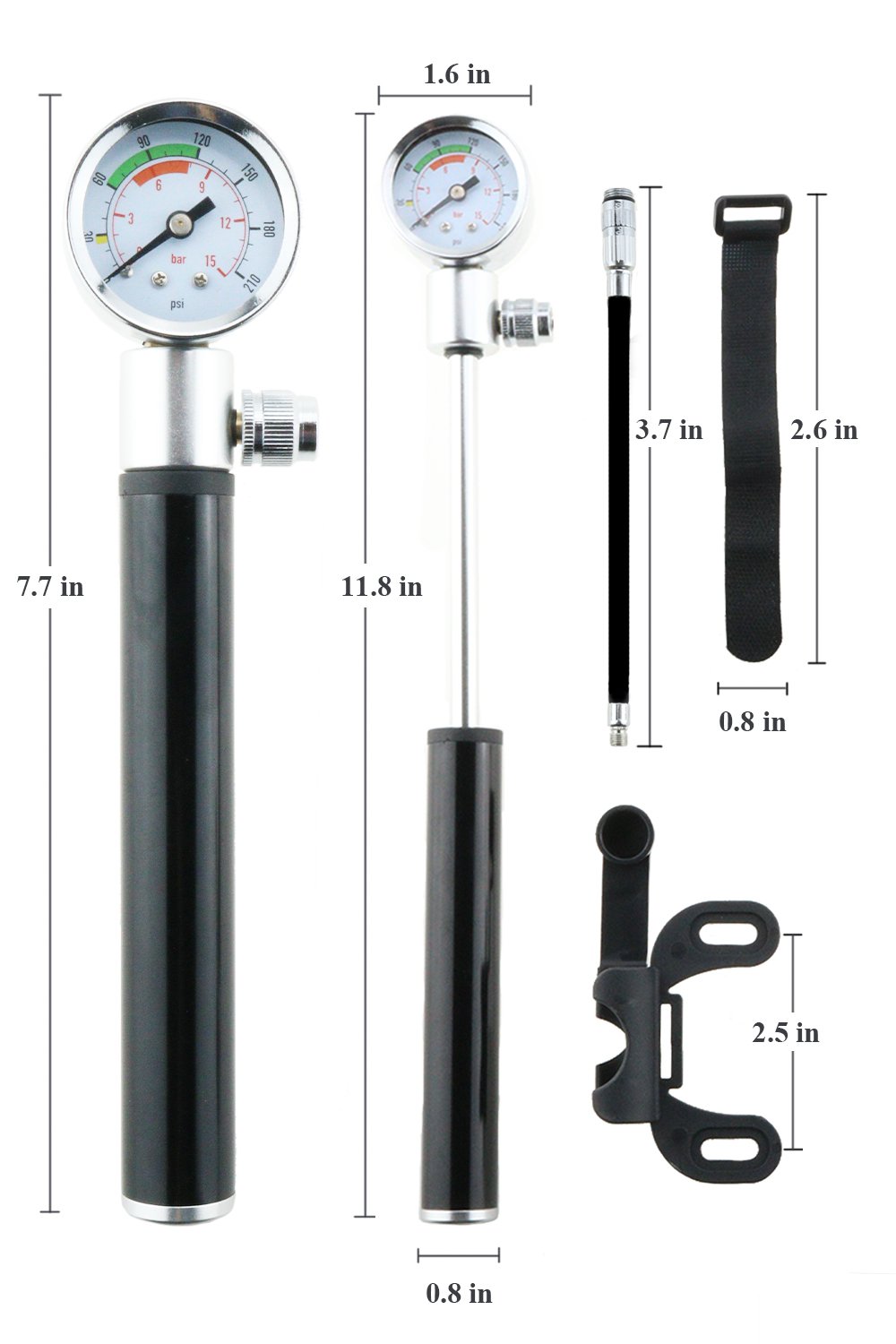 ACVCY Mini Bike Hand Pump, Aluminum Frame Portable and Lightweight Tire Pump Bonus with Bike Repair Kit Fit Presta & Schrader Valve High Pressure Cycle Pump & Glueless Emergency Puncture Kit