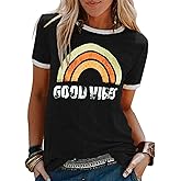 Womens Rainbow Graphic T-Shirts Summer Short Sleeve Crew Neck Vintage Graphic T Shirts Tops