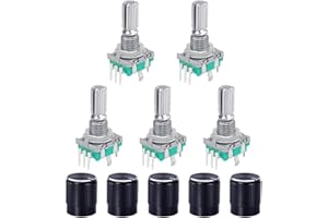 WayinTop 5 Set 360 Degree Rotary Encoder Code Switch Push Button EC11 Digital Potentiometer with Switch 5 Pin Handle Length 20mm and Knob Cap for Arduino Electronics Projects