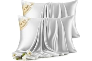 FCHJXTL Set of 2 100% Mulberry Silk Pillow Cases - 6A Luxury Silk Pillowcase for Hair and Skin – Anti-Wrinkle, Cooling & Smooth, Hidden Zipper – Pillowcases for Sleeping Women Girl, Boy (Gray, Standard)
