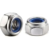 M6 x 1.0mm Nylon Insert Hex Lock Nuts 50Pcs 304 Stainless Steel Locknuts, Hex Drive, Bright Finish, by SG TZH
