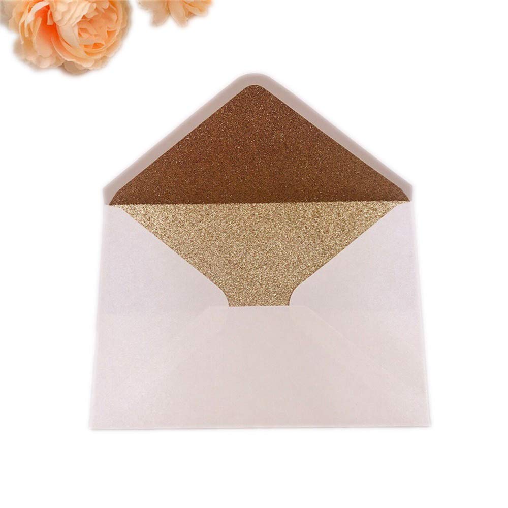 25 PCS A7 Pearlescent Rose gold Glitter Envelope,5.35 x 7.7 inches, Perfect for 5x7 Weddings, Invitation Cards,Greeting Invite (Pearl ivory+Rose Gold glitter)