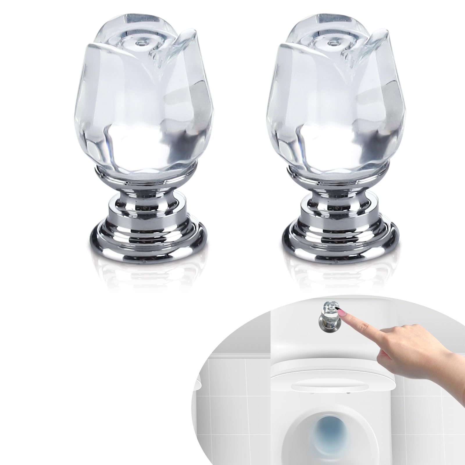 2 Pack Diamond Shaped Toilet Tank Pusher Press Button, Toilet Flusher Top Push Button, Toilet Tank Button Aid for Laundry Room